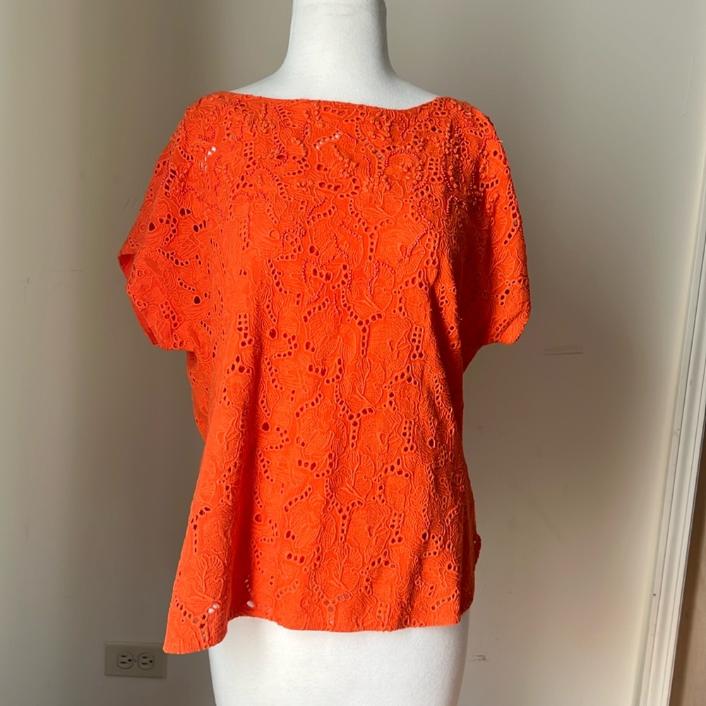 MAEVE Anthropologie Women’s 2 piece Orange Eyelet Top and Tank Size 4
